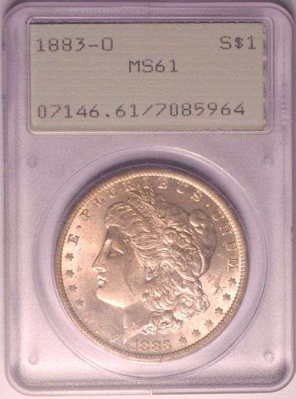 1883-O Morgan Silver Dollar In PCGS Vintage PCGS "Rattler" Gen 1.2 Holder MS61