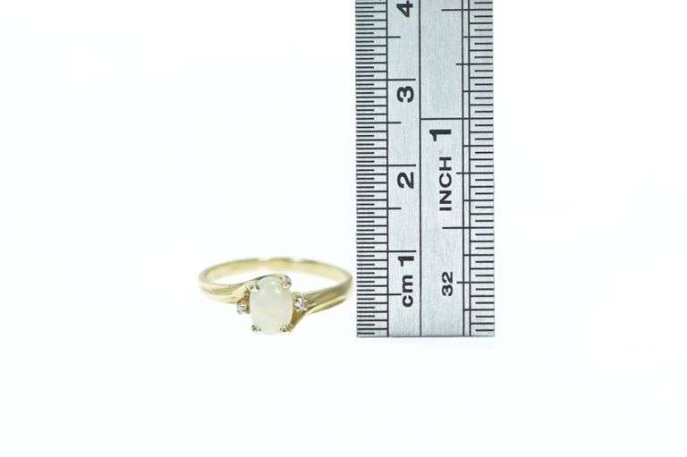 10K Yellow Gold Vintage Opal Diamond Accent Bypass Ring
