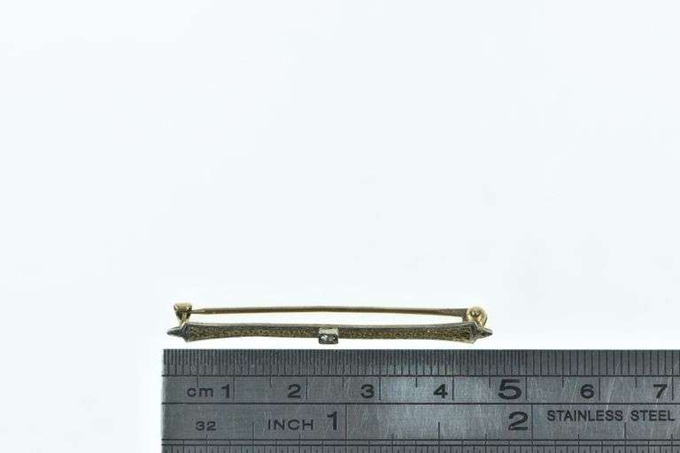 10K Yellow Gold Art Deco Filigree Diamond Ornate Bar Pin/Brooch