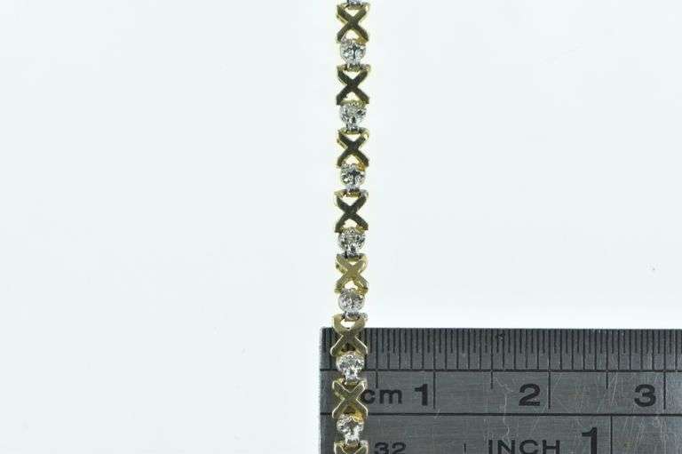 10K Yellow Gold Diamond X Criss Cross Vintage Tennis Bracelet