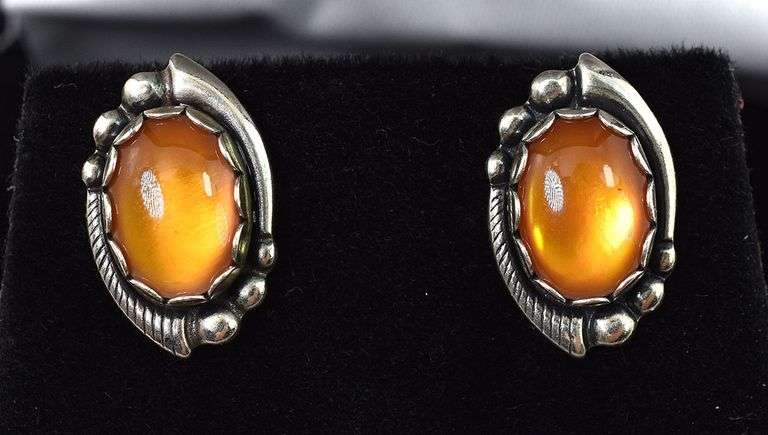 Orange Gemstone Stud Earrings in Sterling Silver