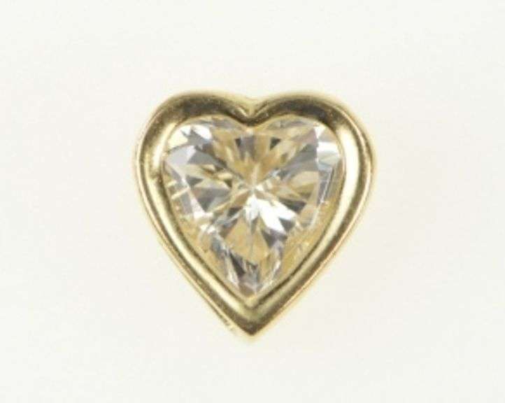 14K Yellow Gold Heart CZ Vintage Solitaire Classic Love Pendant