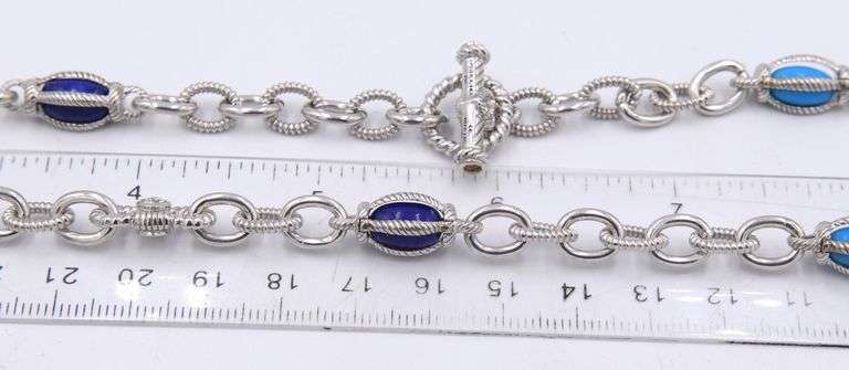 925 Sterling silver Judith Ripka Turquoise and Lapis link necklace