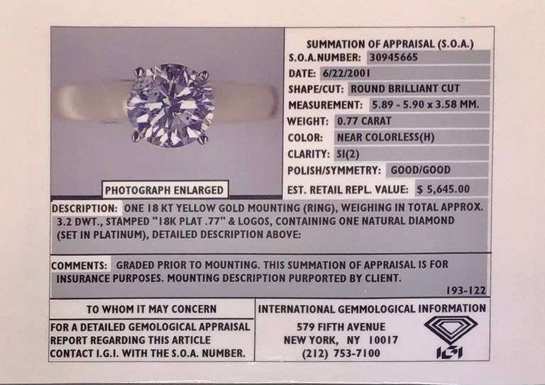 STUNNING 18K YELLOW GOLD AND PLATINUM SOLITAIRE DIAMOND ENGAGEMENT RING