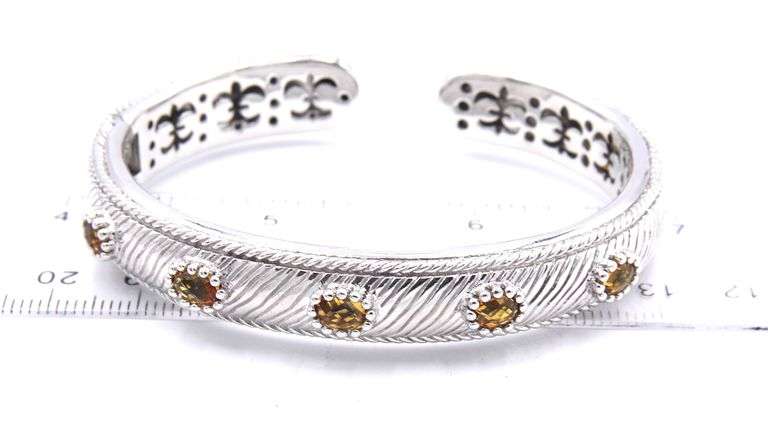 Judith Ripka 925 sterling silver Citrine cuff bangle