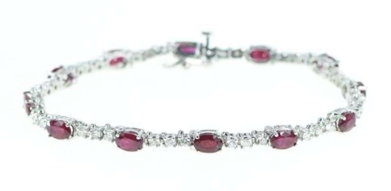 14K White Gold 6.00 Ctw Natural Ruby Diamond Tennis Bracelet