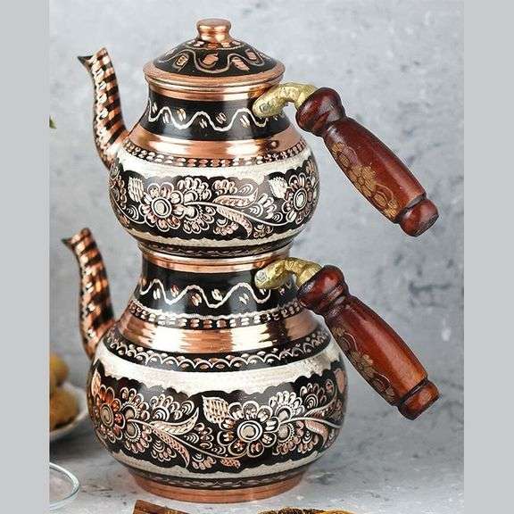 Artisanal Handcrafted Arabic Copper Tea Kettle Set