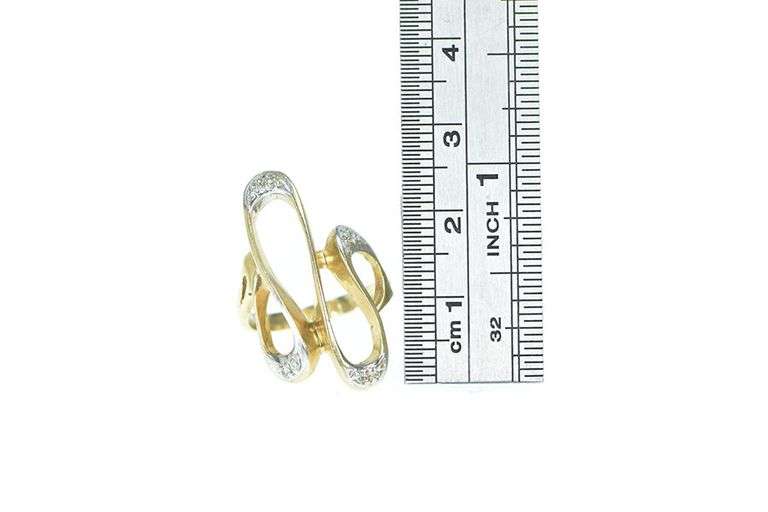 10K Yellow Gold Wavy Diamond Freeform Statement Ring