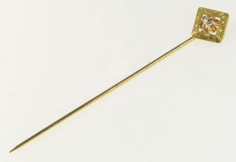 14K Yellow Gold Square Art Deco Filigree Statement Stick Pin