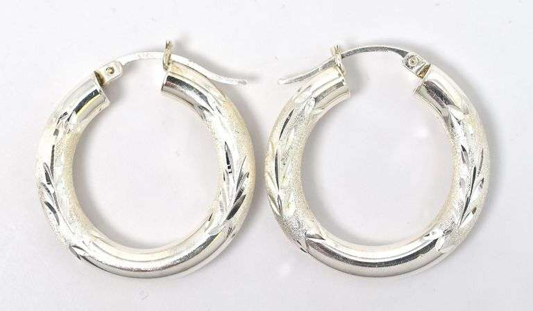 Texturized Hoop Earrings in Sterling Silver