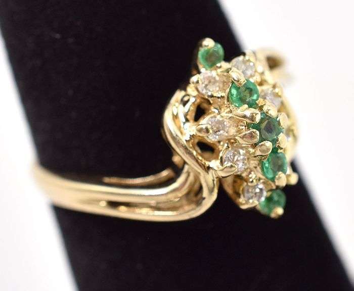 Amazing 14K Yellow Gold Emerald and Diamond Ring