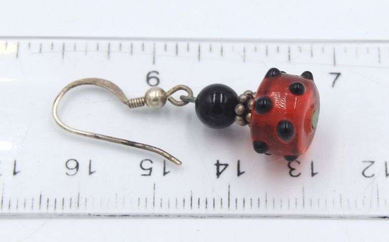 Black onyx and glass necklace with matching dangle earrings