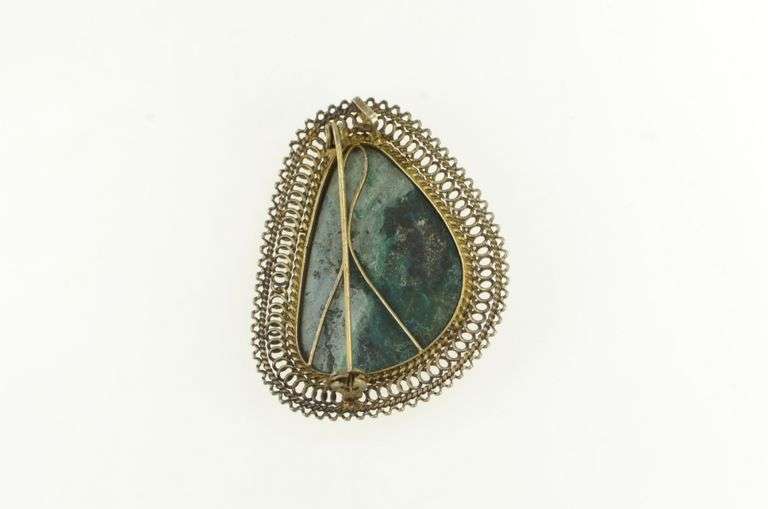 Sterling Silver Chrysocolla Vintage Southwestern Oval Pin/Brooch