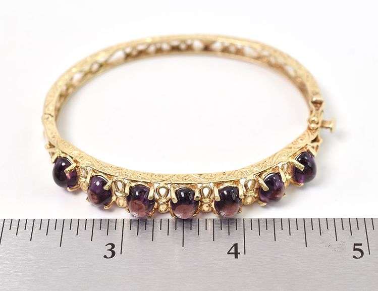 Wow Factory 14K Yellow Gold Amethyst Bangle Bracelet