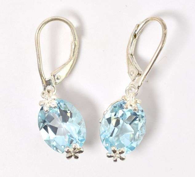 Elegant 925 Flower Blue Topaz Gemstone Earrings
