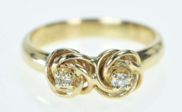 14K Yellow Gold 1940's Diamond Knot Promise Vintage Ring