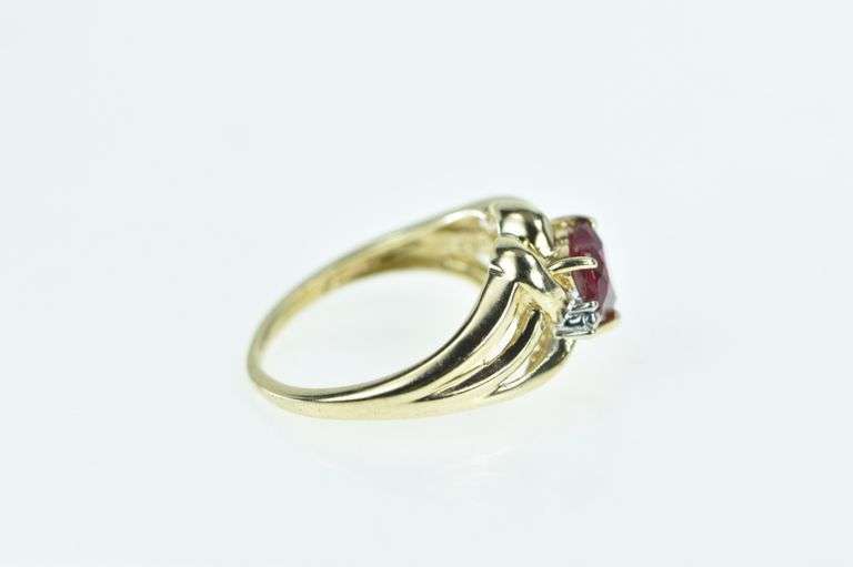 10K Yellow Gold Heart Syn. Ruby Diamond Accent Ring