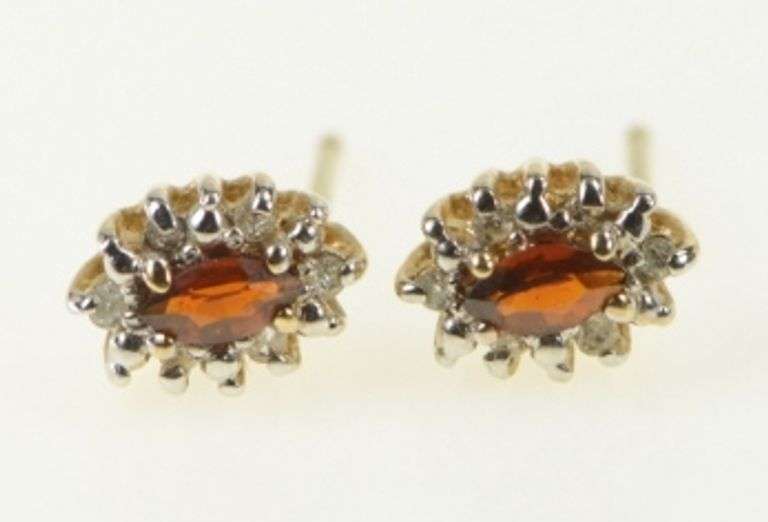 14K Yellow Gold Marquise Ruby Diamond Halo Stud Earrings