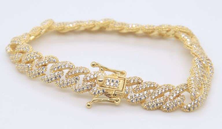 Sterling Silver Cubic Zirconia Curb Link Bracelet
