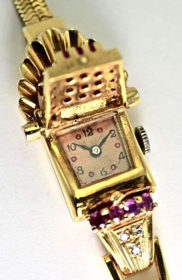 Stunning Art Deco 14K Rose Gold and Ruby and Diamond  Watch