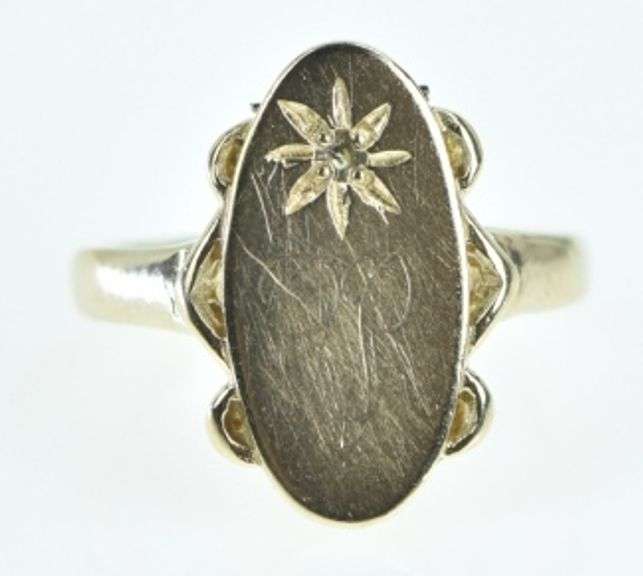 10K Yellow Gold R R Diamond Monogram Filigree Initial Ring