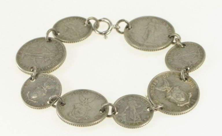 Sterling Silver 1944 D 10 20 Centavo Philippines Coin Bracelet