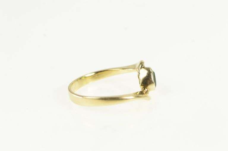 14K Yellow Gold Natural Emerald Pear Bezel Set Bypass Ring