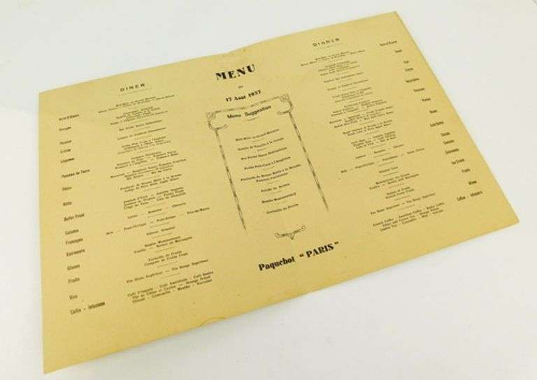 1937 Transatlantic French Line Menu