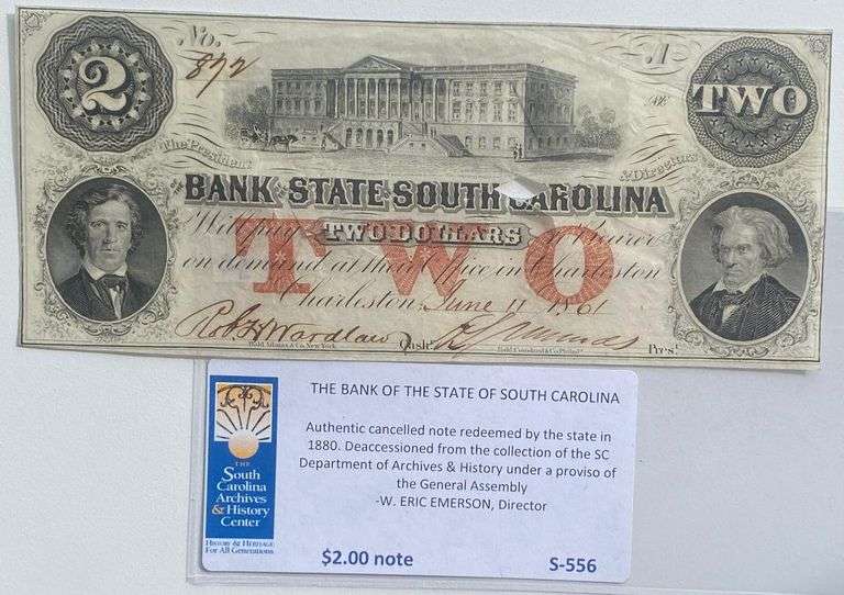 $2 June 17 1861 Bank of State South Carolina Note