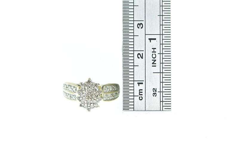 10K Yellow Gold Diamond Cluster Vintage Statement Ring