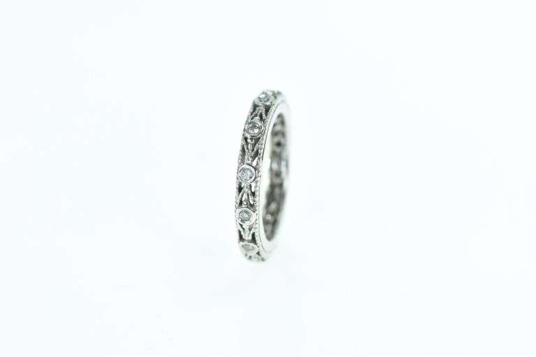 14K White Gold 3.5mm Diamond Ornate Eternity Band Ring