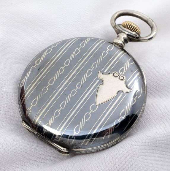 Rare 1908 Gala Swiss-Made .8 Silver Niello Pocket Watch