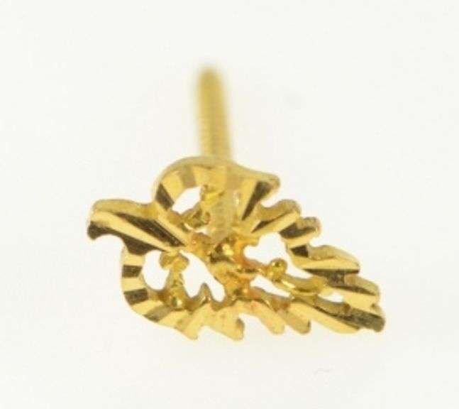 14K Yellow Gold Filigree Leaf Nature Motif Single Stud Earring