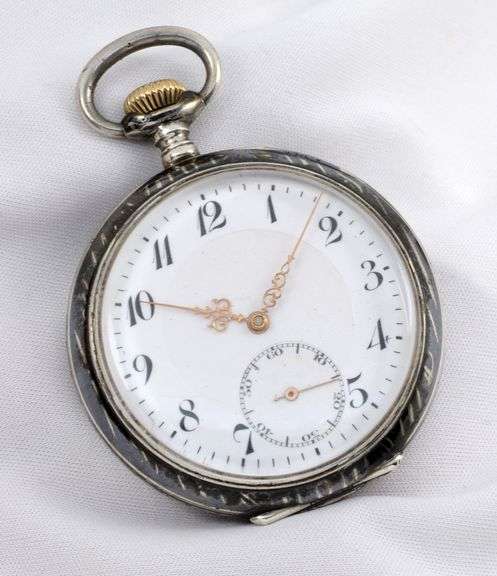Rare 1908 Gala Swiss-Made .8 Silver Niello Pocket Watch
