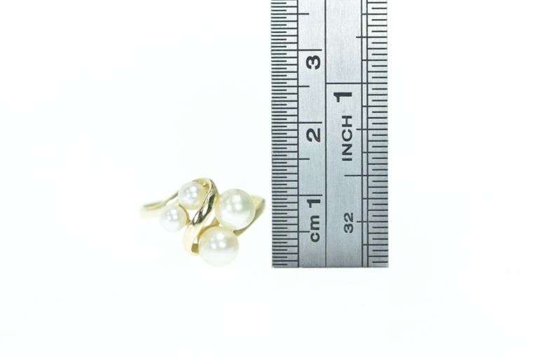 14K Yellow Gold Vintage Pearl Cluster Freeform Bypass Ring