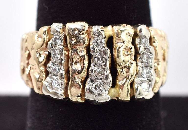 Superb 14K Yellow Gold Nugget Diamond Ring