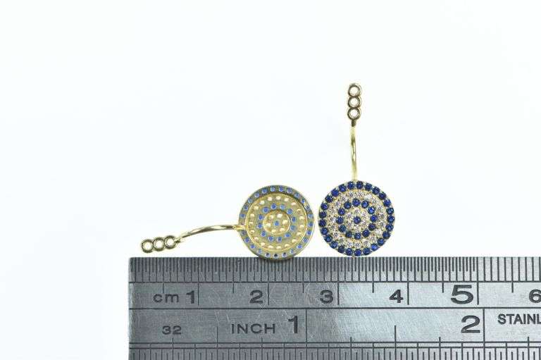 18K Yellow Gold Round Syn. Sapphire CZ Stud Enhancer Earring Jackets