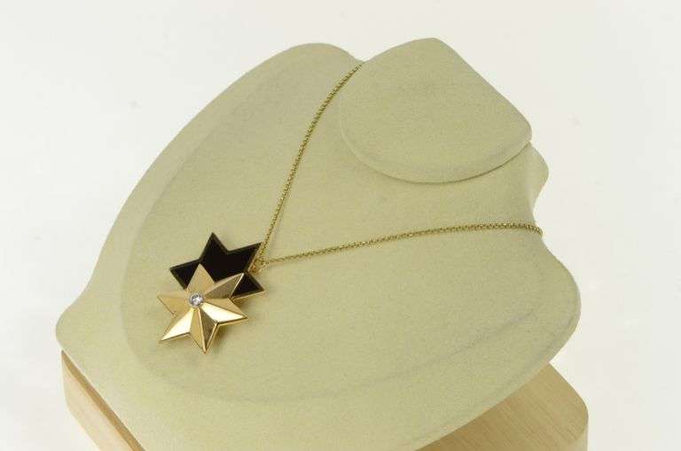 14K Yellow Gold 0.25 Ct Diamond Black Onyx Star of David Pin/Brooch