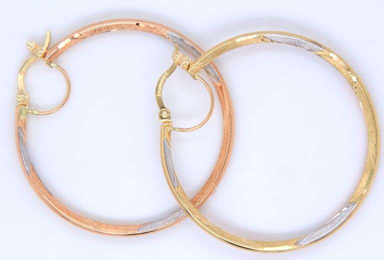14kt Tri color gold diamond hoop earrings
