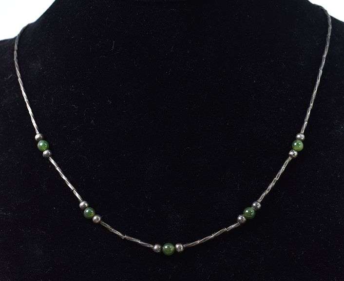Moss Agate Bead Necklace in Sterling Silver