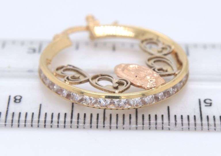 14kt Yellow gold religious hoop earrings