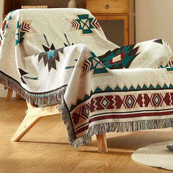 Native American Woven Throw Blanket with Tassel
