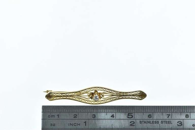 10K Yellow Gold Diamond Filigree Vintage Statement Pin/Brooch