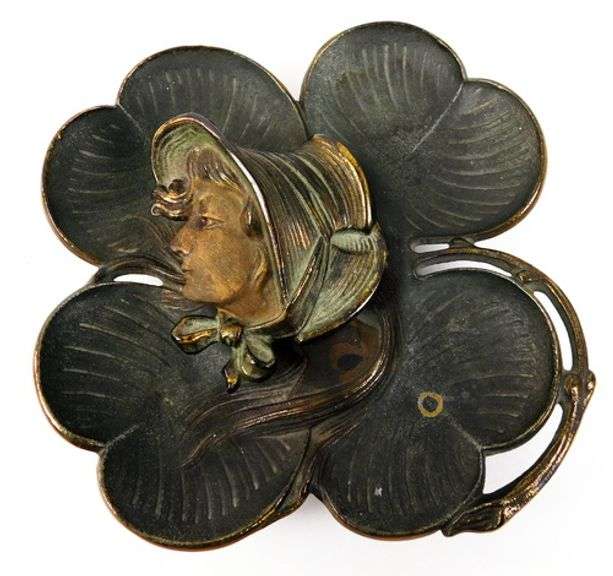 Antique Lady & 4 Leaf Clover Inkwell
