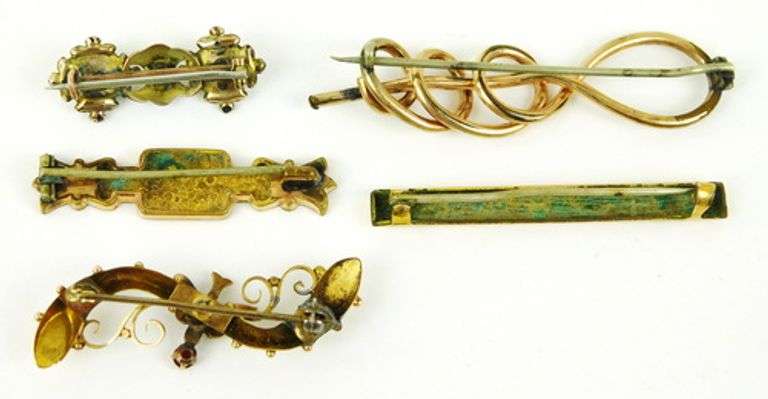 5 Antique Gold-Filled Bar Pins