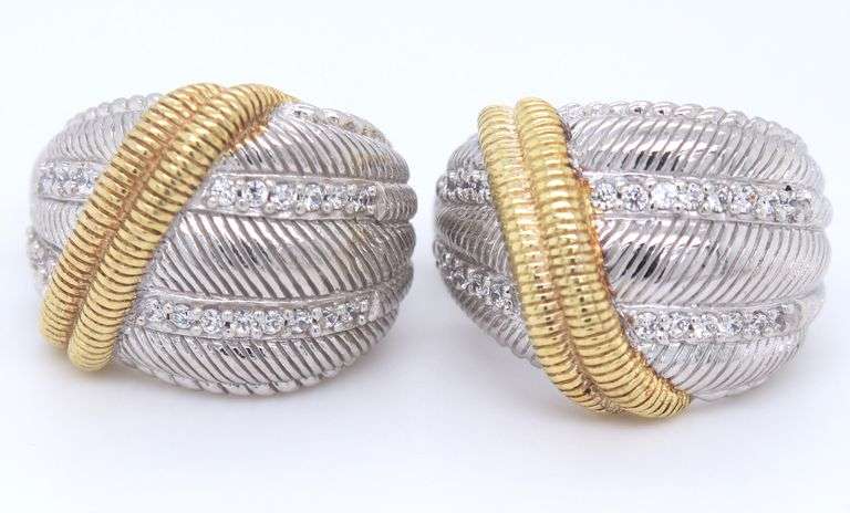 Judith Ripka 925 sterling silver CZ half moon earrings