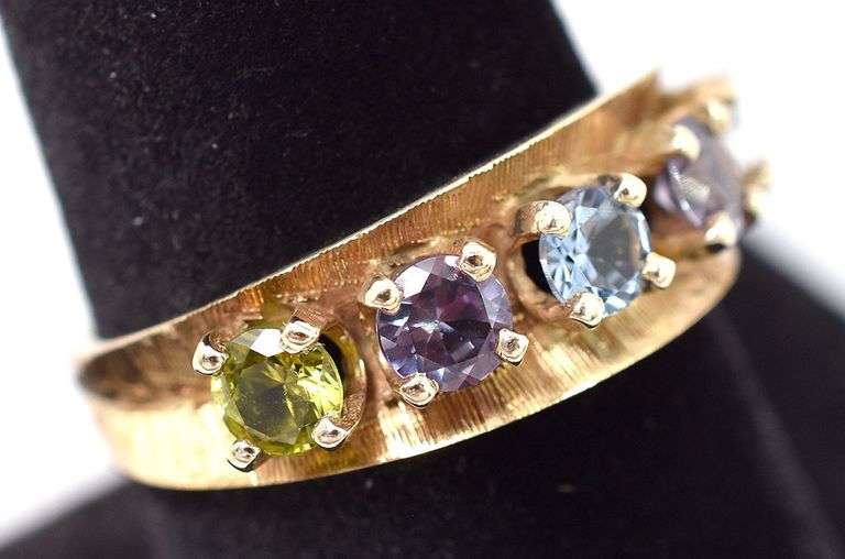 Wonderful 14K Yellow Gold Multi-Gemstone Ring