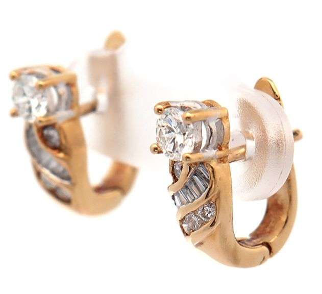 0.80ctw Round and Baguette Diamond Huggie Hoop Earrings in 18K