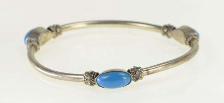 Sterling Silver Turquoise Ornate Southwestern Bangle Bracelet