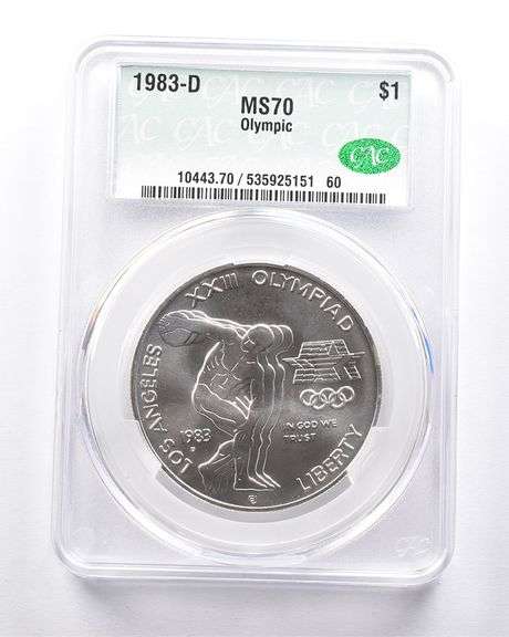 MS70 1983-D Olympic Discus Commemorative Dollar CAC CACG